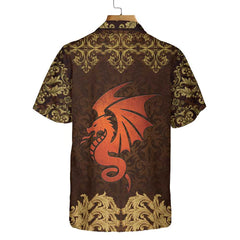 Baroque Dark Brown Dragon Hawaiian Shirt, Vintage Pattern Dragon Shirt - Hyperfavor