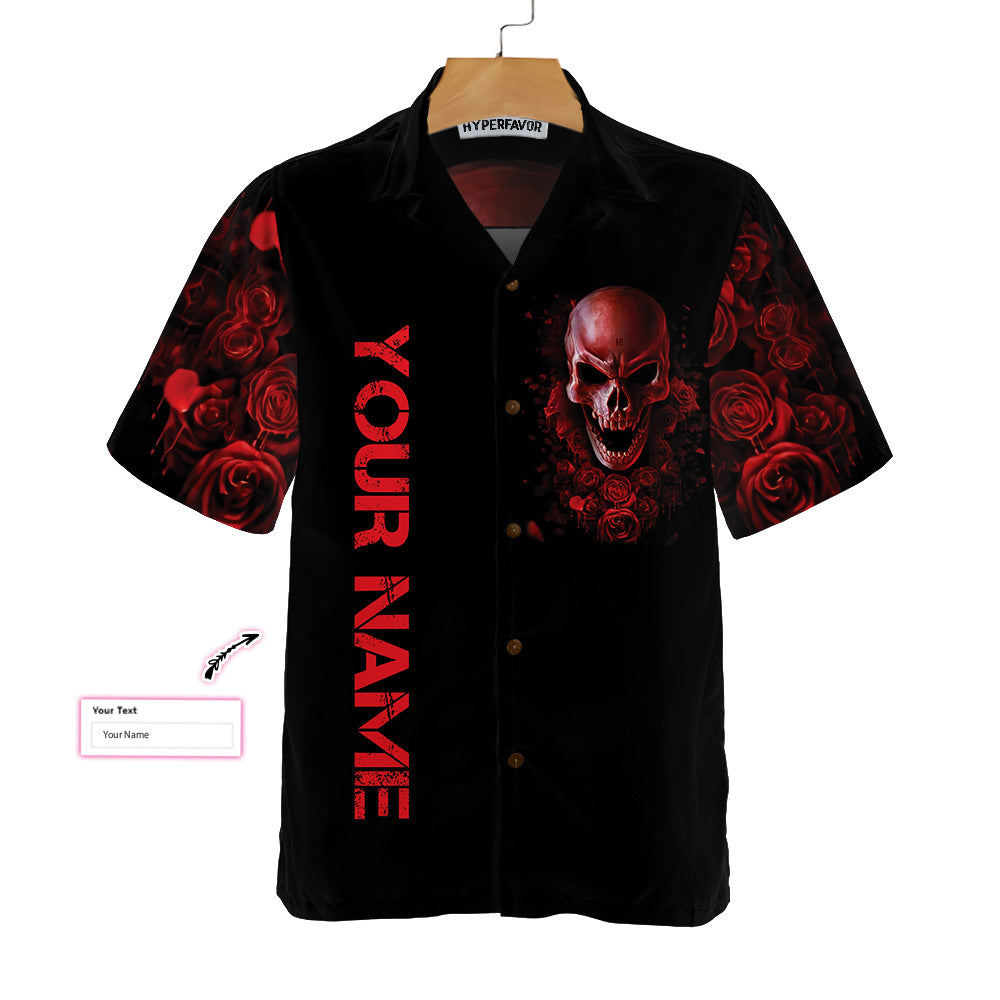 Blood Rose Skull Custom Hawaiian Shirt, Red Rose Gothic Skull Shirt For Halloween - Hyperfavor