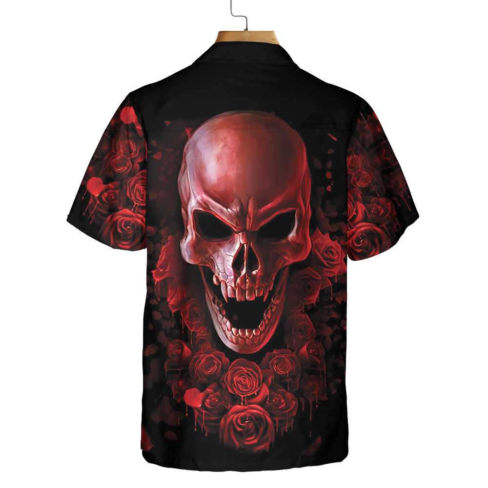 Blood Rose Skull Custom Hawaiian Shirt, Red Rose Gothic Skull Shirt For Halloween - Hyperfavor
