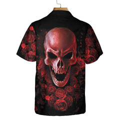 Blood Rose Skull Custom Hawaiian Shirt, Red Rose Gothic Skull Shirt For Halloween - Hyperfavor