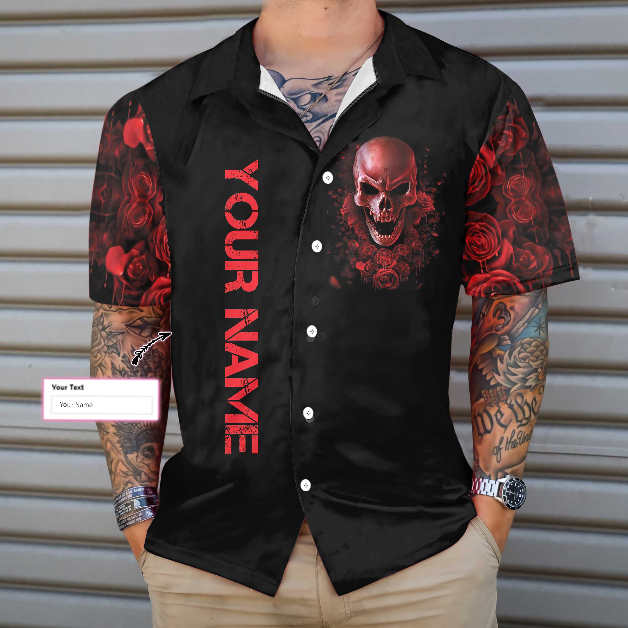 Blood Rose Skull Custom Hawaiian Shirt, Red Rose Gothic Skull Shirt For Halloween - Hyperfavor
