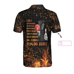 Bowling Beast Custom Polo Shirt, Flame Pattern Bowling Shirt For Men, Personalized Bowling Gift Idea - Hyperfavor