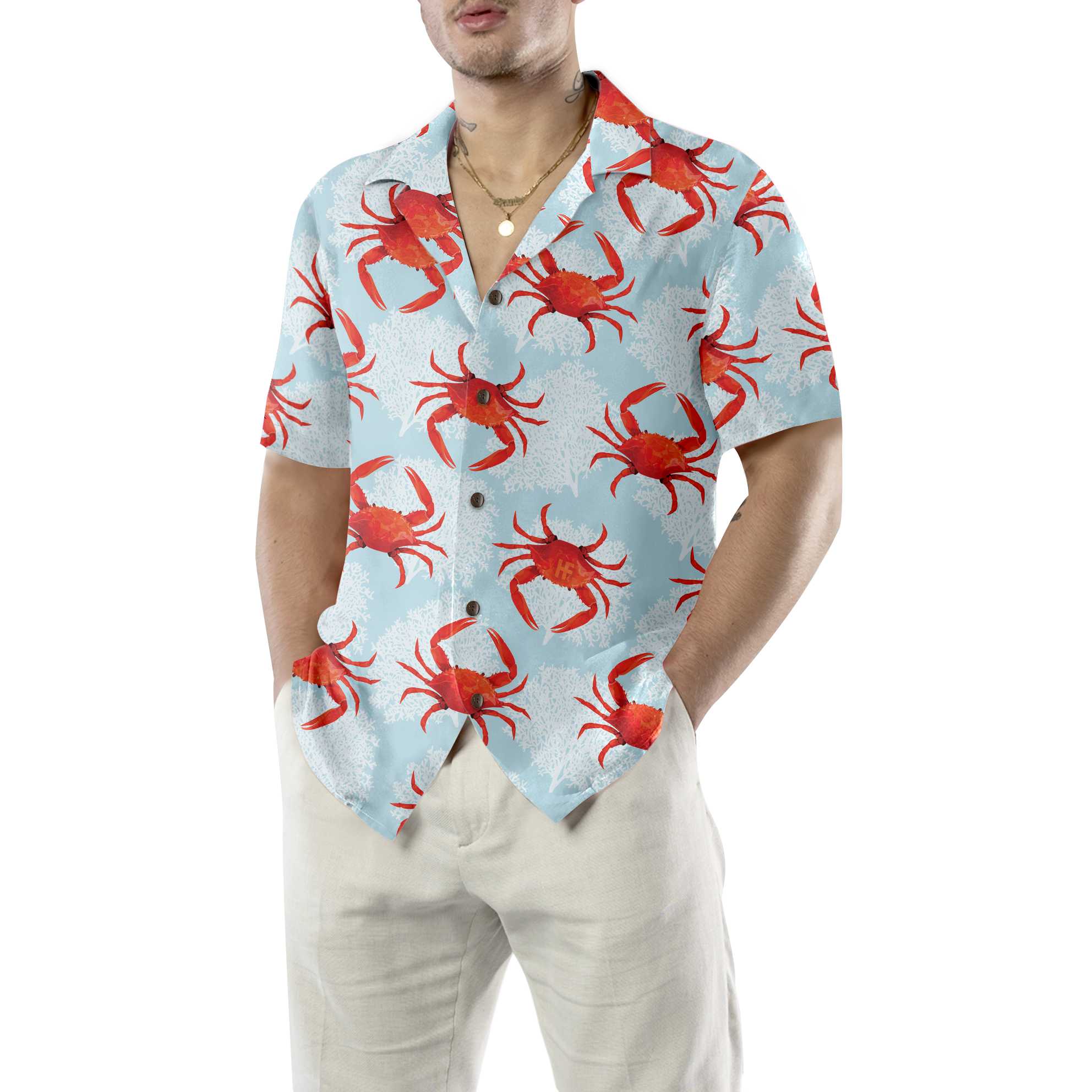 Crabs In Blue Hawaiian Shirts, Floral Crab And Cool Shirts For