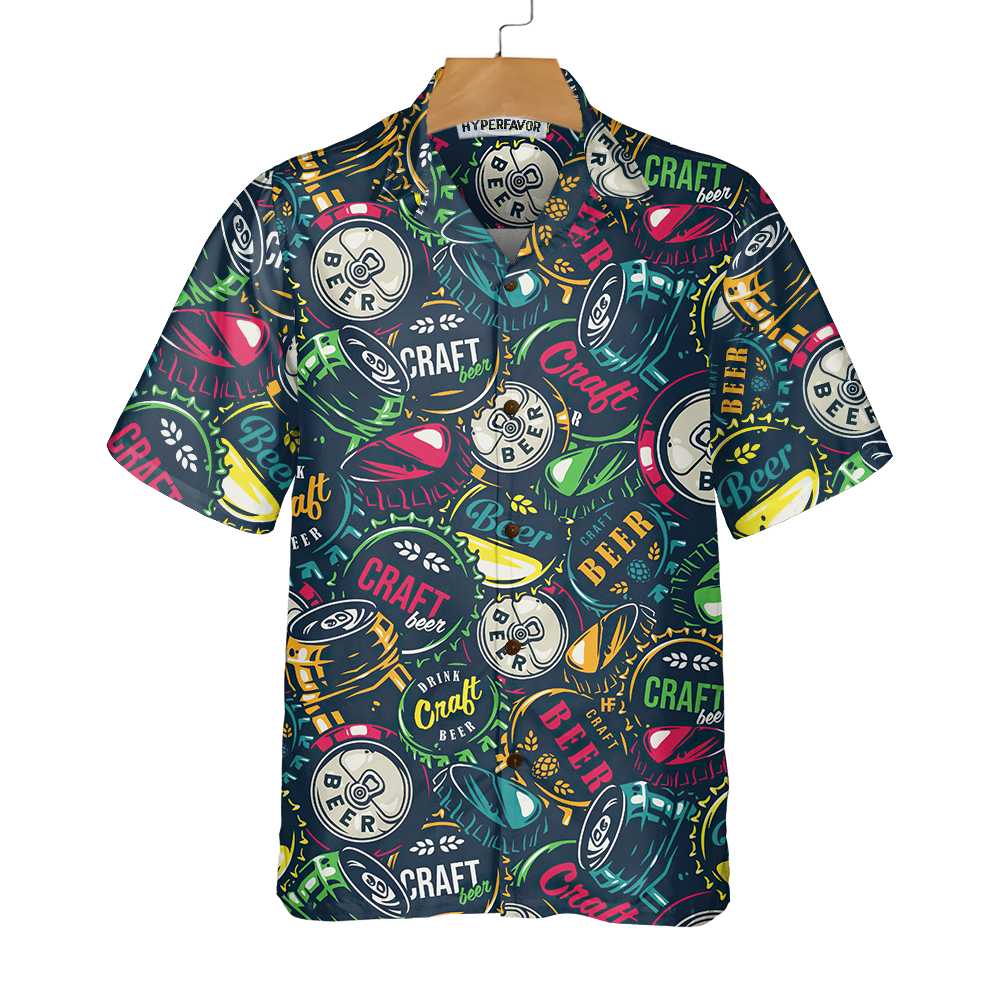 Drink Craft Beer Hawaiian Shirt, Beer Bottle Cap Patterns Shirt, Best Gift For Beer Lovers - Hyperfavor
