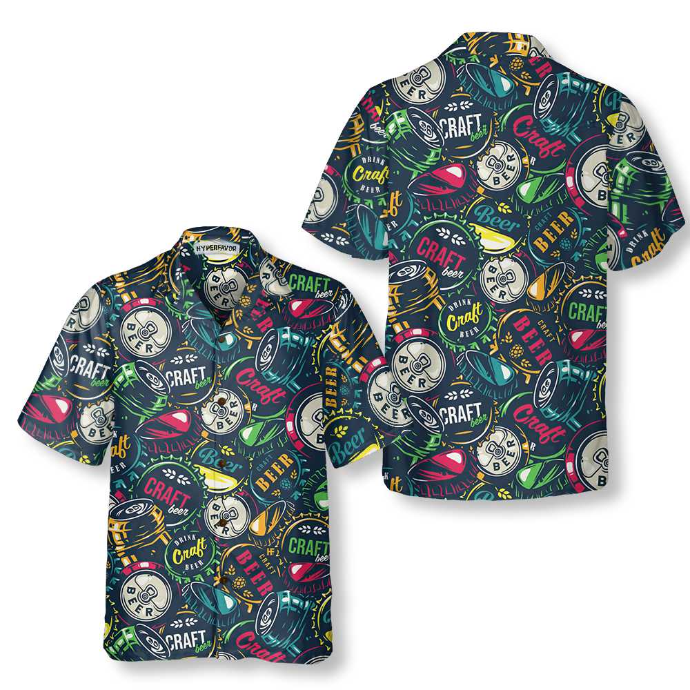 Drink Craft Beer Hawaiian Shirt, Beer Bottle Cap Patterns Shirt, Best Gift For Beer Lovers - Hyperfavor