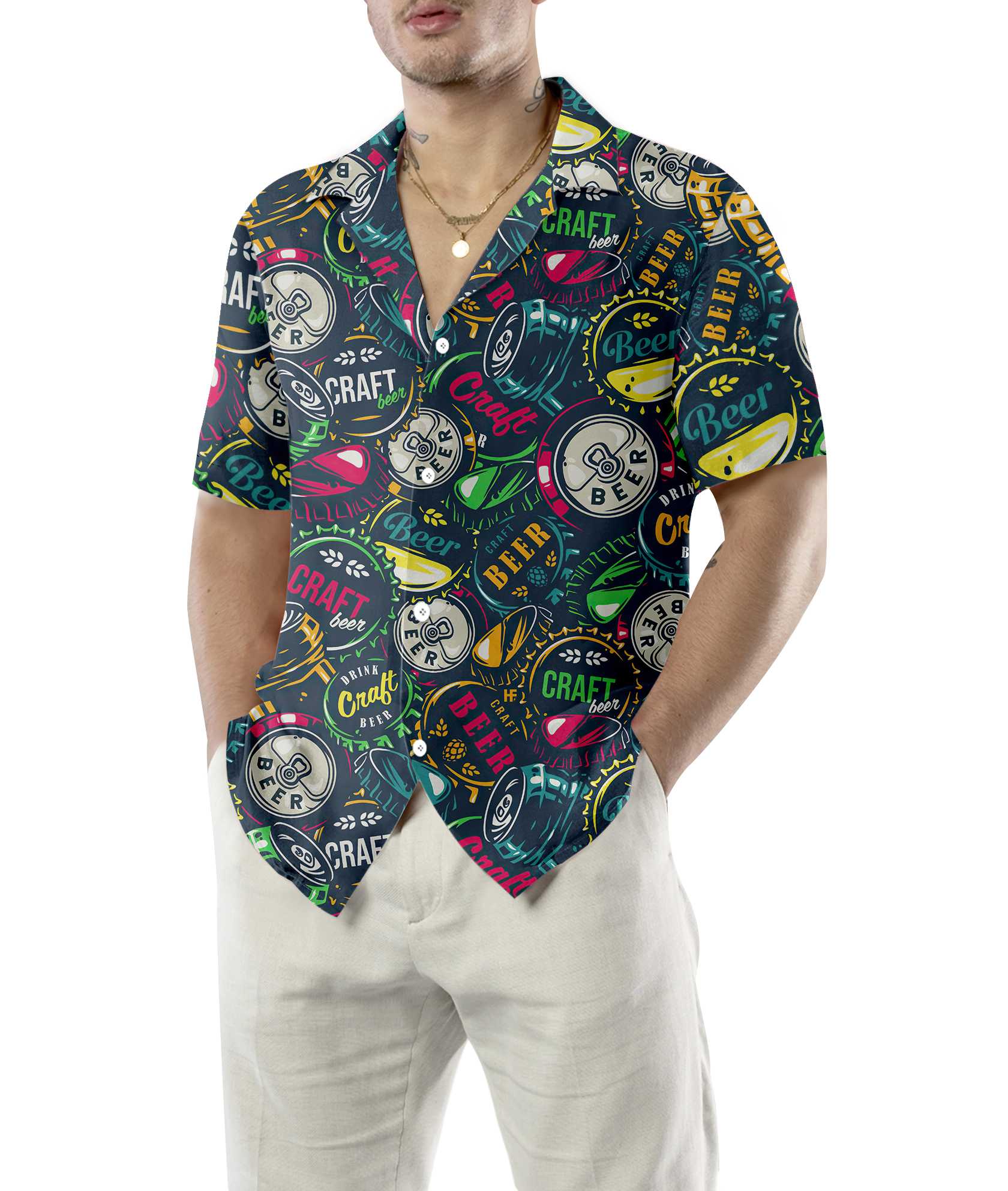 Drink Craft Beer Hawaiian Shirt, Beer Bottle Cap Patterns Shirt, Best Gift For Beer Lovers - Hyperfavor