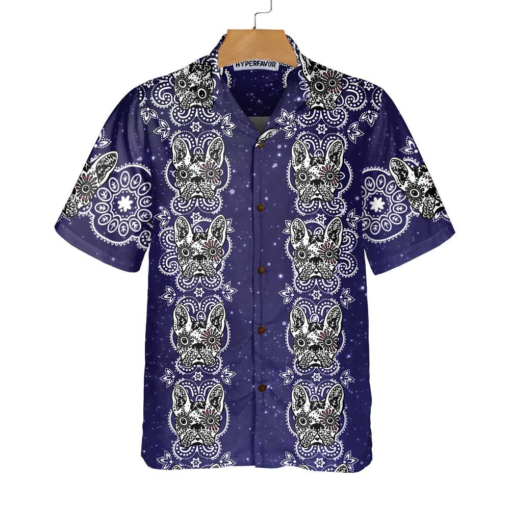 French Bulldog Sugar Skull Hawaiian Shirt, Mexican Style Bulldog Shirt, Gift For French Bulldog Lovers - Hyperfavor