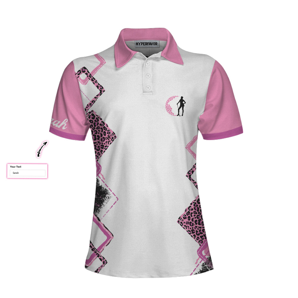 Golf Act Like A Lady Custom Women Short Sleeve Polo Shirt, Personalized Leopard Pattern Shirt With Sayings - Hyperfavor