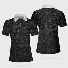 Multiple Face One Line Art Black Version Polo Shirt - Hyperfavor