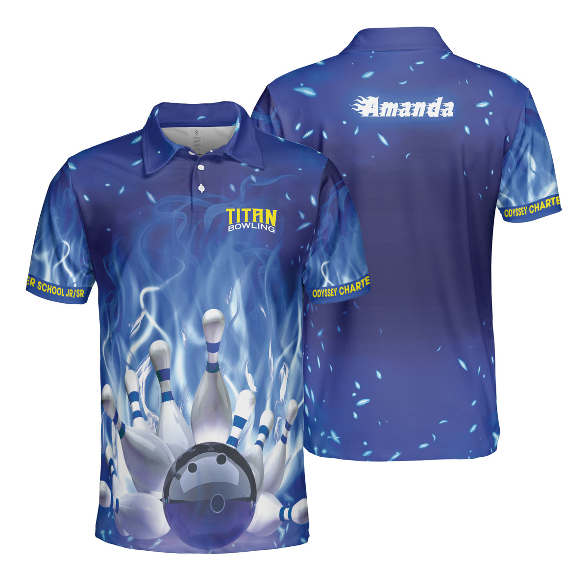 Odyssey Charter School Blue Fire Custom Polo Shirts - Hyperfavor