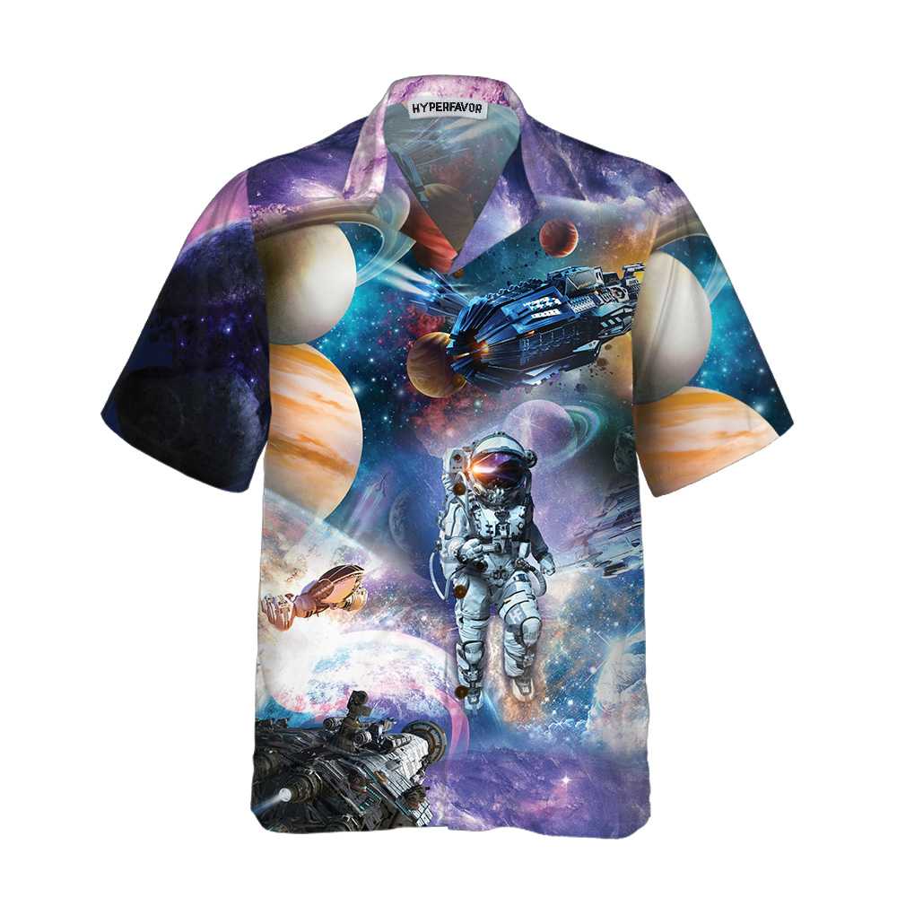 Outer Space Hawaiian Shirt, Space Themed Shirt, Planet Button Up Shirt For Adults - Hyperfavor