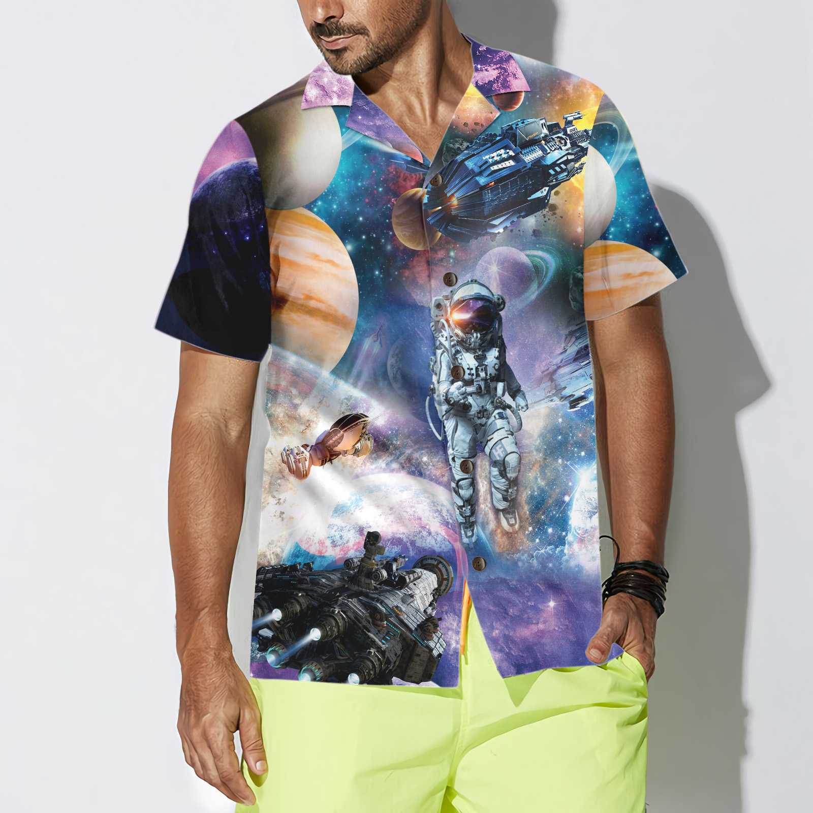 Outer Space Hawaiian Shirt, Space Themed Shirt, Planet Button Up Shirt For Adults - Hyperfavor