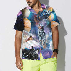 Outer Space Hawaiian Shirt, Space Themed Shirt, Planet Button Up Shirt For Adults - Hyperfavor