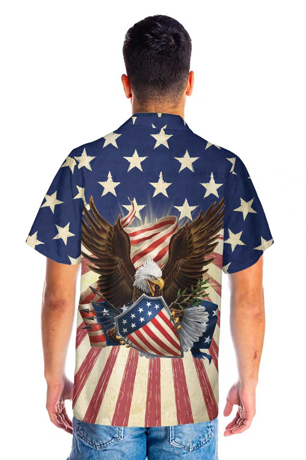Patriotic Eagle Defending Honor And America Hawaiian Shirt, American Flag Button-down Shirt - Hyperfavor