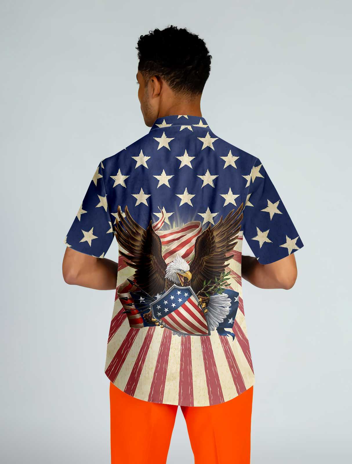 Patriotic Eagle Defending Honor And America Hawaiian Shirt, American Flag Button-down Shirt - Hyperfavor