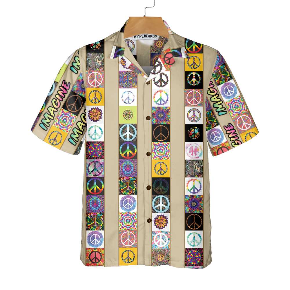 Peace Hippie Hawaiian Shirt, Peace Sign Pattern Shirt, Unique Shirt For Hippies - Hyperfavor