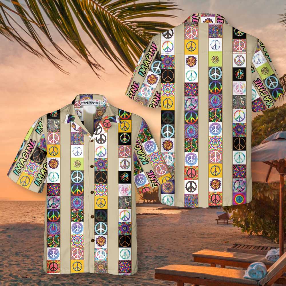 Peace Hippie Hawaiian Shirt, Peace Sign Pattern Shirt, Unique Shirt For Hippies - Hyperfavor
