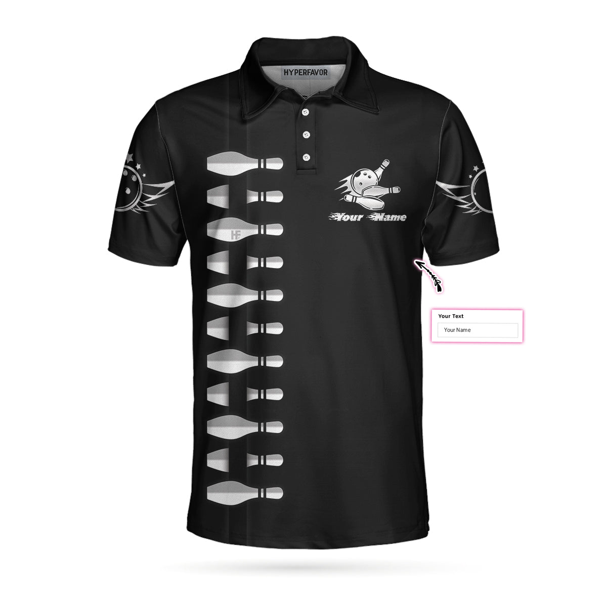 Personalized Name Bowling Custom Polo Shirt, Customized Bowling Gift Idea, Black Bowling Shirt For Bowlers - Hyperfavor