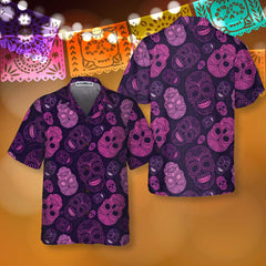 Purple Midnight Sugar Skull Hawaiian Shirt, Unique Day Of The Dead Skull Shirt For Men And Women - Hyperfavor