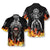 Racing Indian Skull Fire Hawaiian Shirt, Flame Skull Biker Shirt, Unique Native American Shirt - Hyperfavor