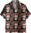 Skull Rose Vintage Hawaiian Shirt, Red Roses Gothic Skull Shirt - Hyperfavor