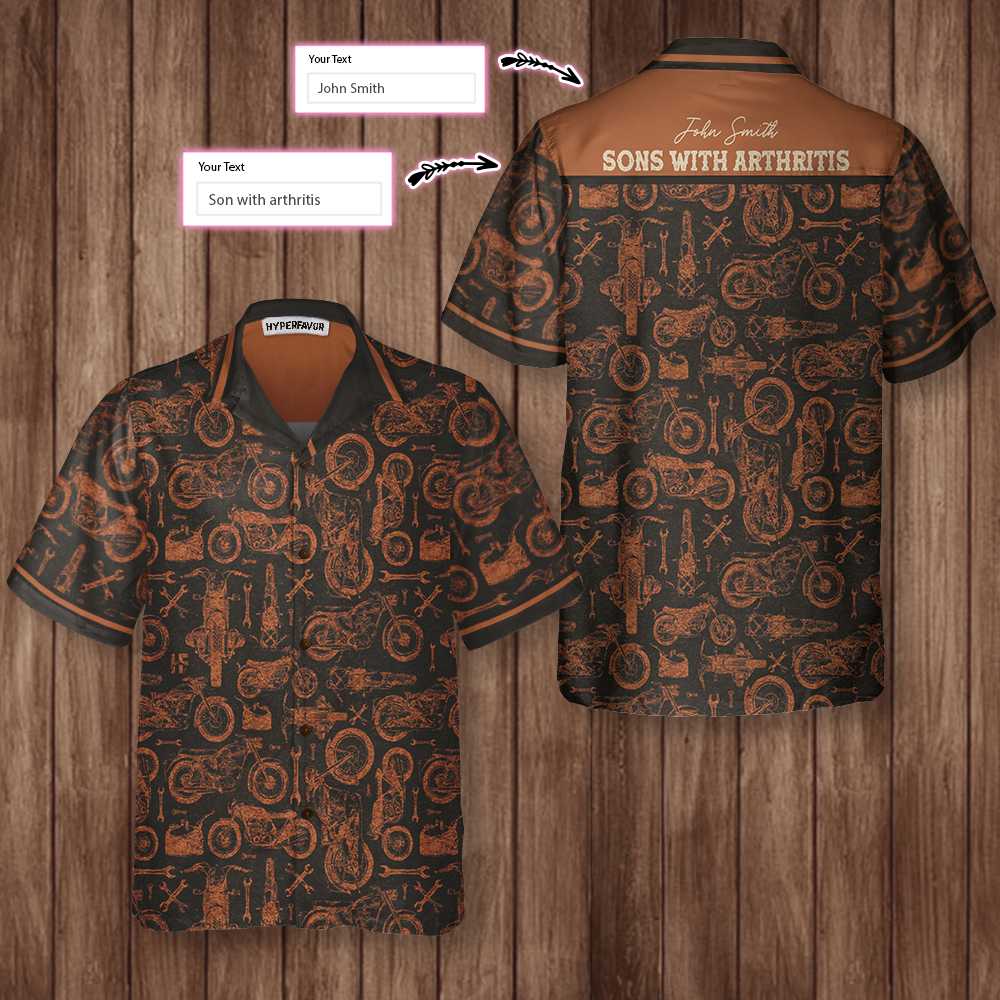 Son With Arthritis Vintage Pattern Motorcycle Custom Hawaiian Shirt, Personalized Gift For Bikers - Hyperfavor