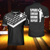 Spear Swear Drink Repeat Bowling Custom Polo Shirt, Personalized Black American Flag Bowling Shirt For Men - Hyperfavor