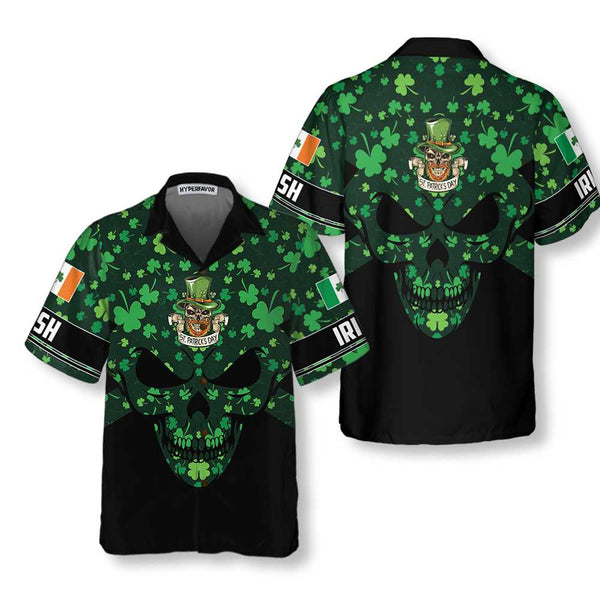 Button Down Short Sleeve Shirt St. Patrick's Day Print Hawaiian Shirts  Green Clover Element Print Tees,Up to 8XL for Couples, Men, Women and Kids  