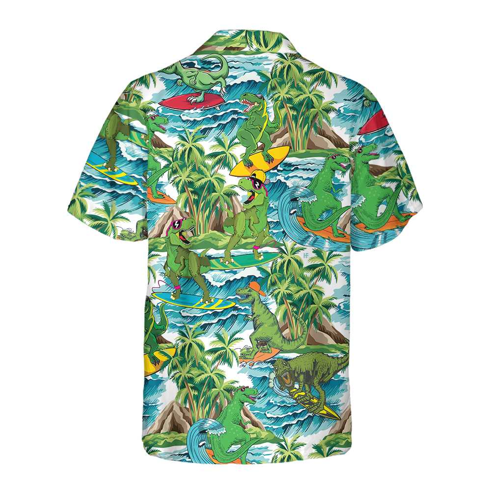 Surfing Dinosaur Hawaiian Shirt, Funny Dinosaur Shirt, Cool