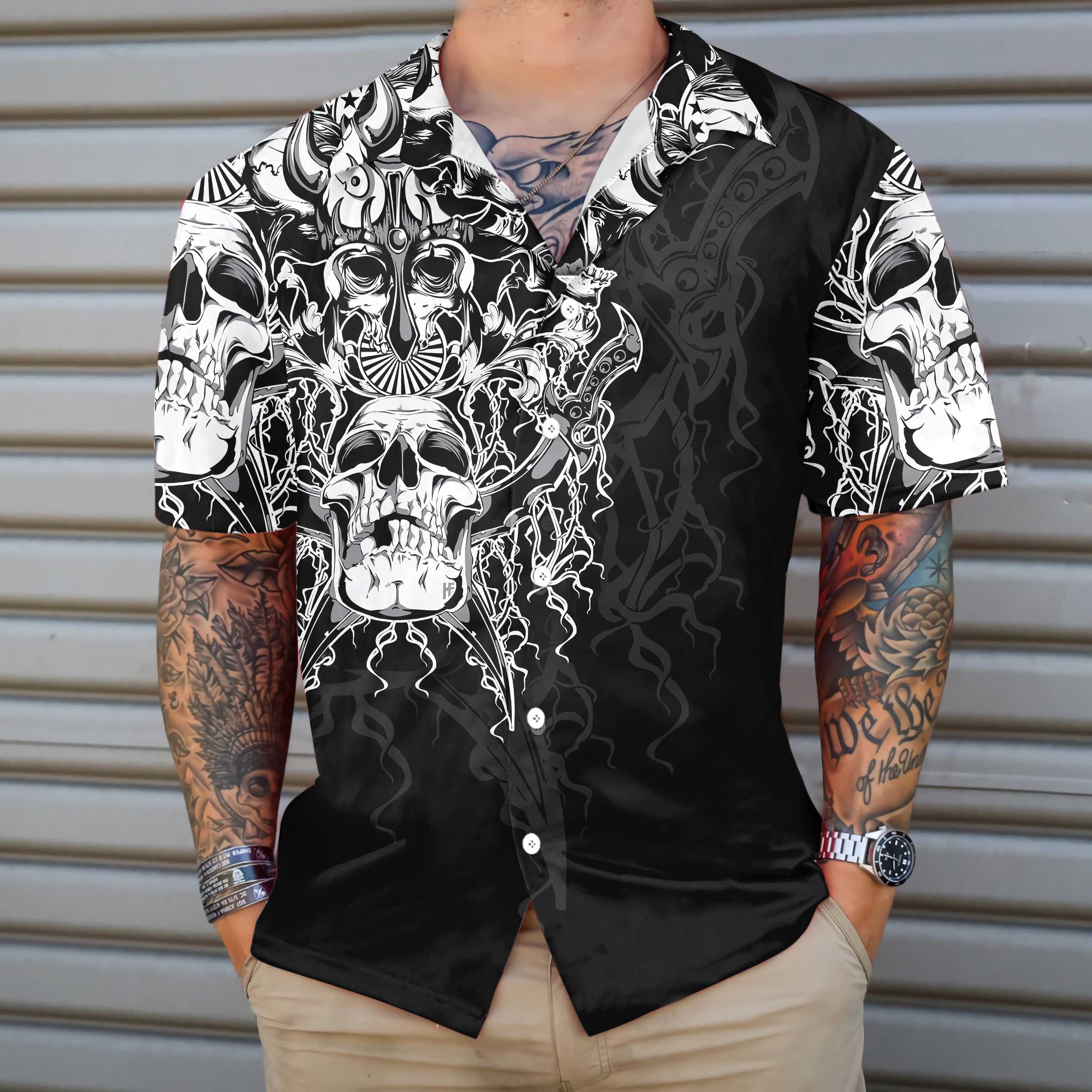 The Celtic Warrior Viking Hawaiian Shirt, Black And White Celtic Skull Viking Shirt - Hyperfavor