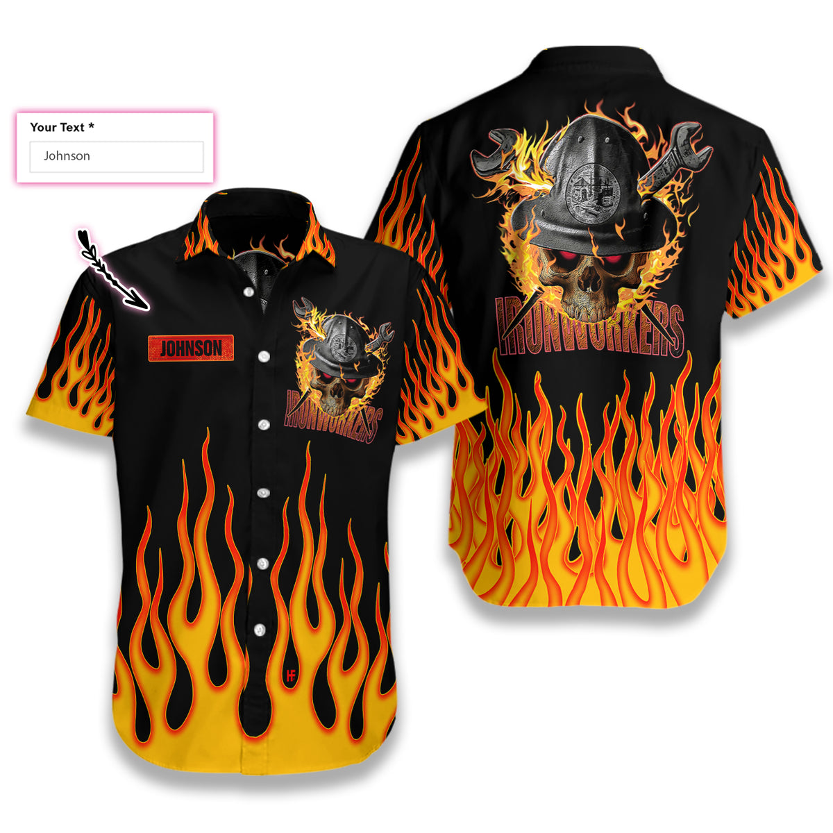 Skull Flame Ironworker EZ05 2608 Custom Hawaiian Shirt - Hyperfavor