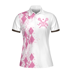 I Beat People With A Stick Lacrosse Short Sleeve Women Polo Shirt, White And Pink Lacrosse Shirt For Ladies - Hyperfavor