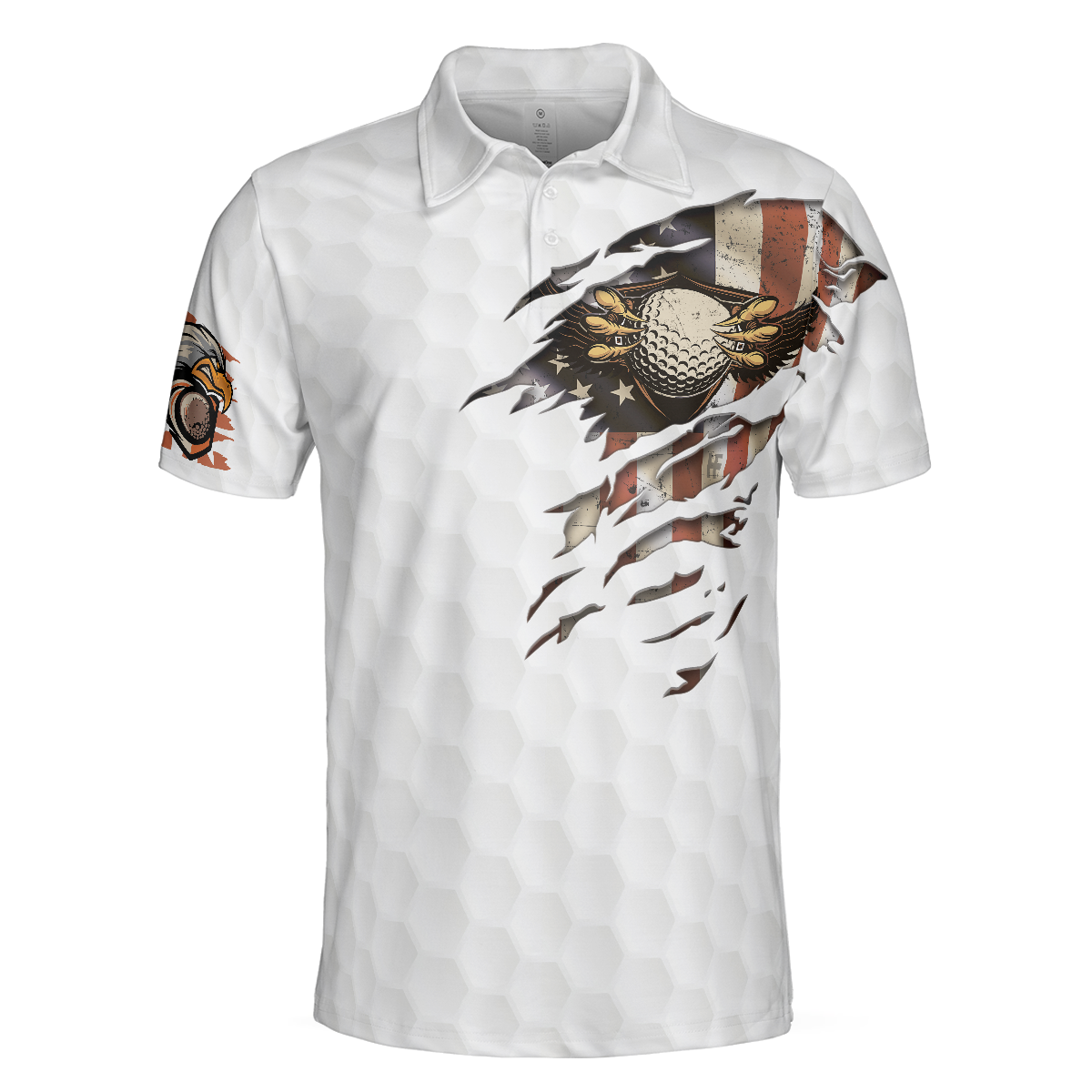 American Golfer Eagle Golf Ball Texture Polo Shirt, Ripped American Flag Polo Shirt, Patriotic Golf Shirt For Men - Hyperfavor