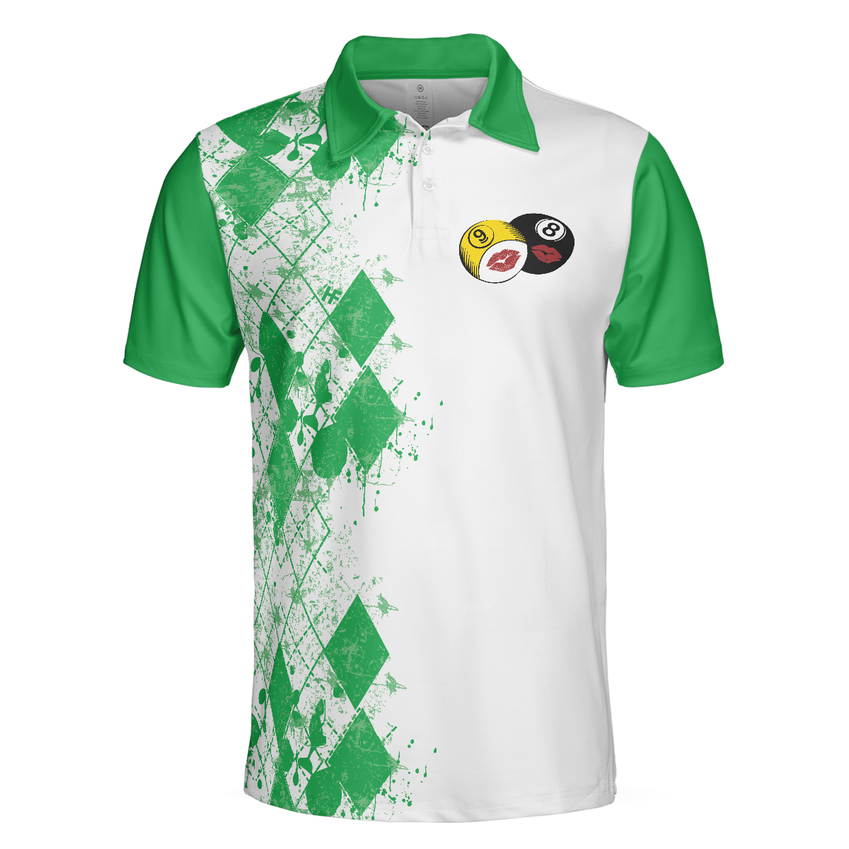 Kiss My Balls Polo Shirt, Green Argyle Pattern Billiards Shirt, Polo Style Billiards Shirt, Gift For Billiard Lovers - Hyperfavor