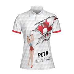 Golf Canada Flag Pin Up Girl Short Sleeve Women Polo Shirt, Canadian Golf Shirt For Ladies - Hyperfavor