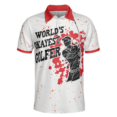 World's Okayest Golfer Golf Polo Shirt, Red Paint Splash Black Golfer Silhouette Polo Shirt, Best Golf Shirt For Men - Hyperfavor