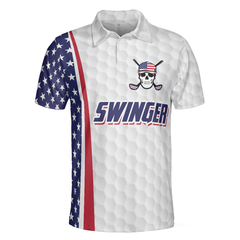 Swinger Skull Golf Polo Shirt, Golf Pattern American Flag Polo Shirt, Best Golf Shirt For Men - Hyperfavor