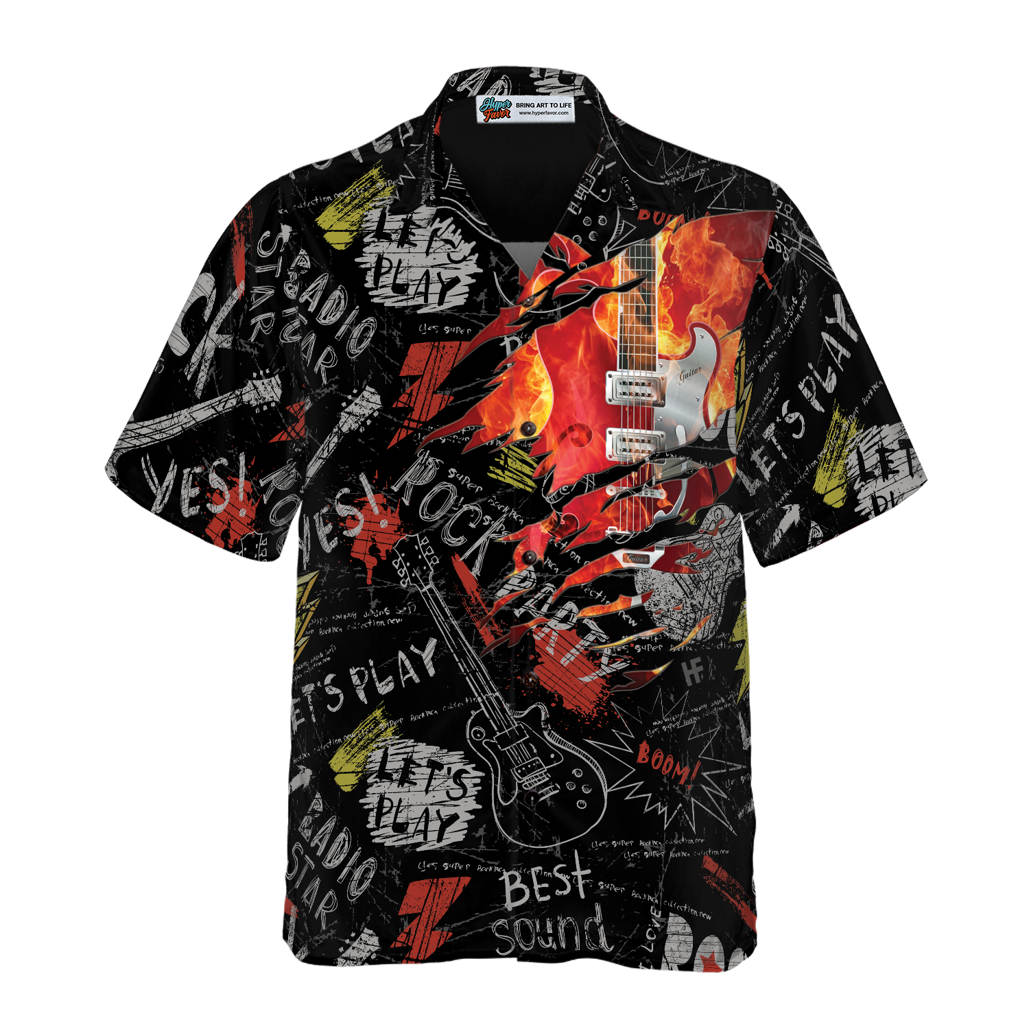 Burned Electric Guitar Hawaiian Shirt - Hyperfavor