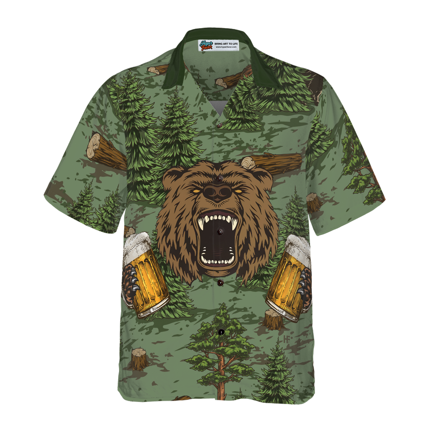 Camping Angry Bear Drink Beer Hawaiian Shirt - Hyperfavor