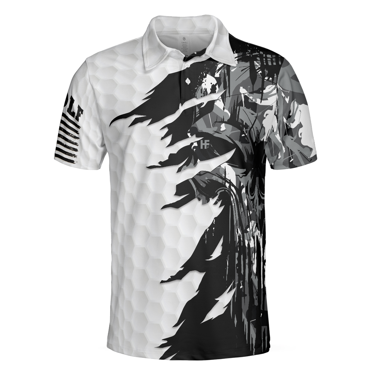 Black & White Ripped Vintage Golfing Clubs Skull Camouflage Polo Shirt, American Flag Polo Shirt, Camo Golf Shirt For Men - Hyperfavor