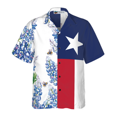 Royal Blue Bluebonnet Texas Hawaiian Shirt, Floral Texas Flag Shirt Vertical Version Italic Star, Proud Texas Shirt For Men - Hyperfavor