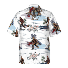 Bigfoots Are Ready For Summer Bigfoot Hawaiian Shirt, White Tropical Floral Bus Trip Bigfoot Shirt For Men - Hyperfavor