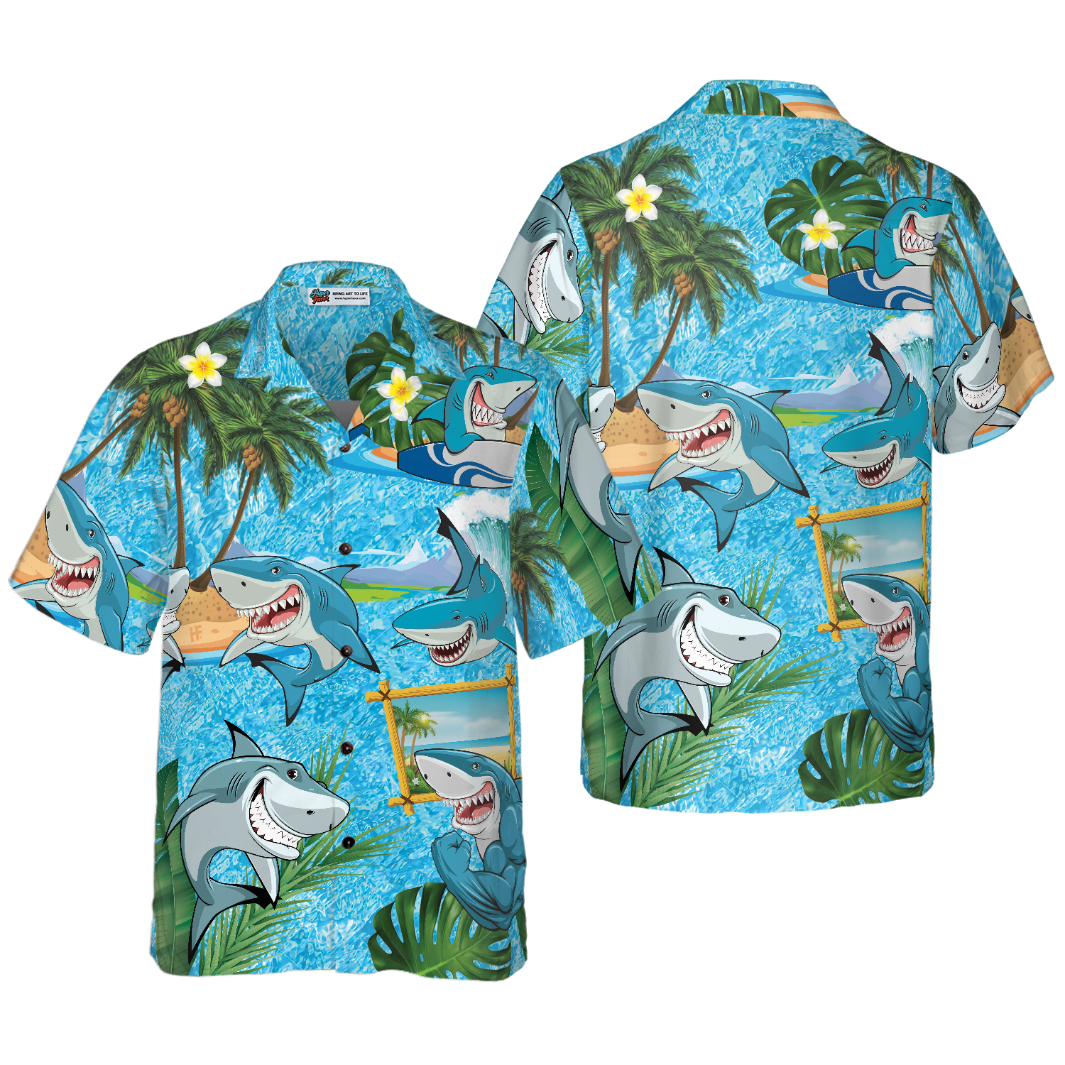 Sharks On The Beach Hawaiian Shirt - Hyperfavor