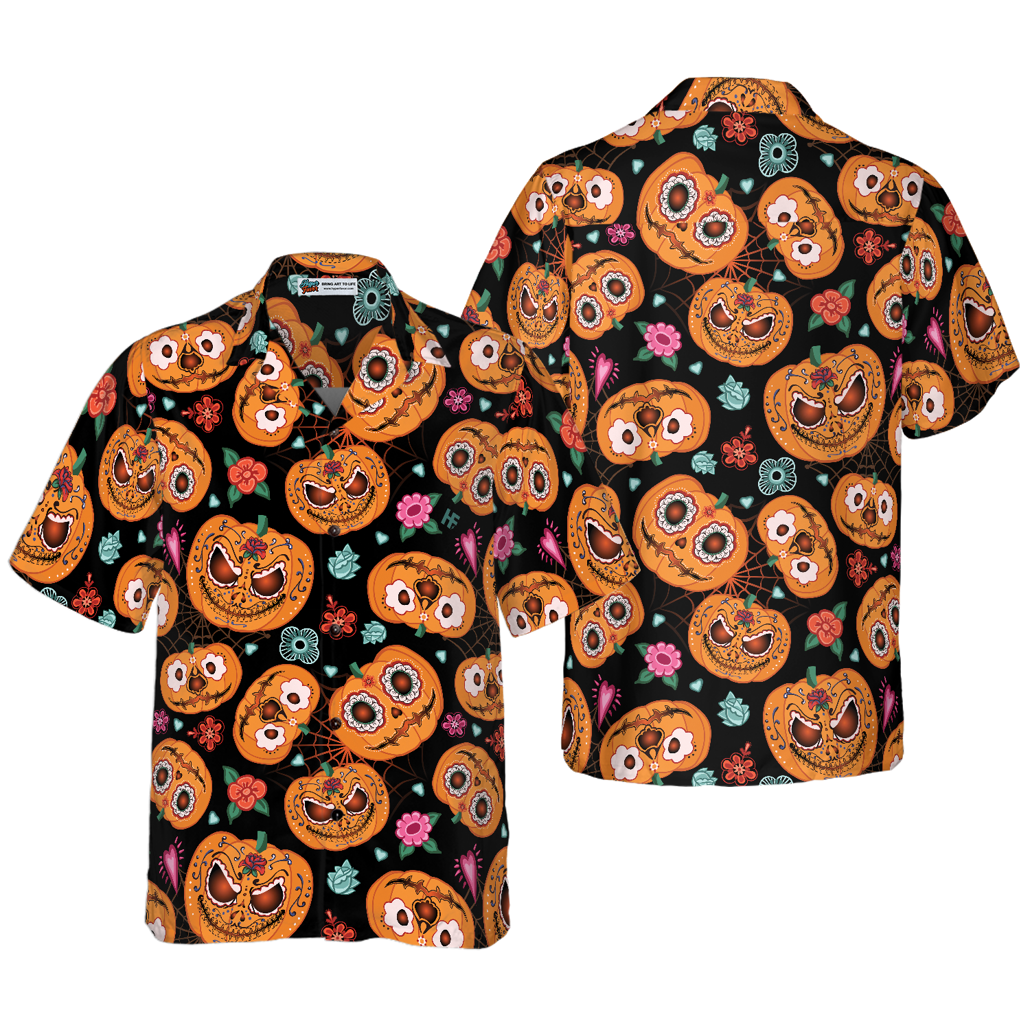 Pumpkin Flower Halloween Theme Hawaiian Shirt - Hyperfavor