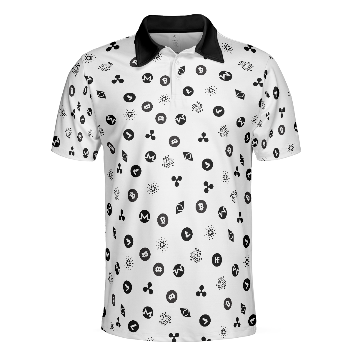 Cryptocurrency Pattern Polo Shirt, Black And White Bitcoin Polo Shirt, Best Cryptocurrency Shirt For Men - Hyperfavor