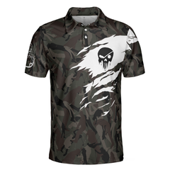 Never Underestimate An Old Man Camouflage Pattern Skull Polo Shirt, Army Skeleton Golfer Polo Shirt, Camo Golf Shirt For Men - Hyperfavor