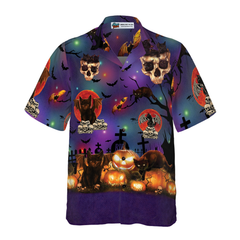 Black Cat Halloween Hawaiian Shirt - Hyperfavor