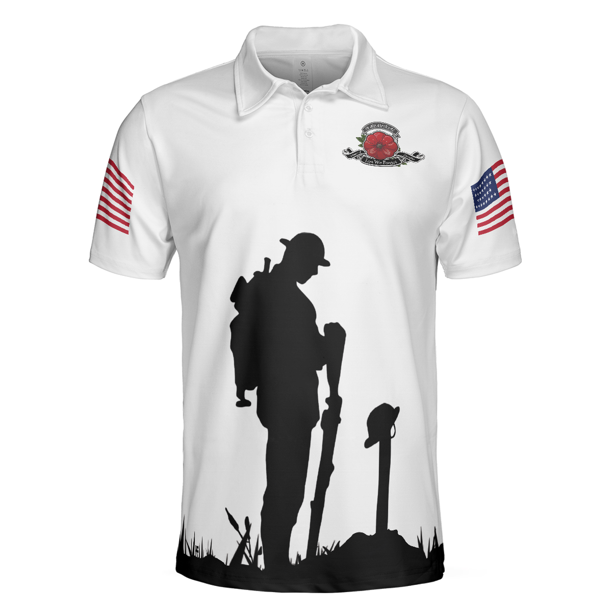 Lest We Forget Veteran Polo Shirt, White American Flag Veteran's Day Shirt, Best Gift For Veterans - Hyperfavor