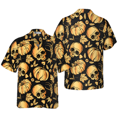 Pumpkin & Skull Halloween Hawaiian Shirt - Hyperfavor