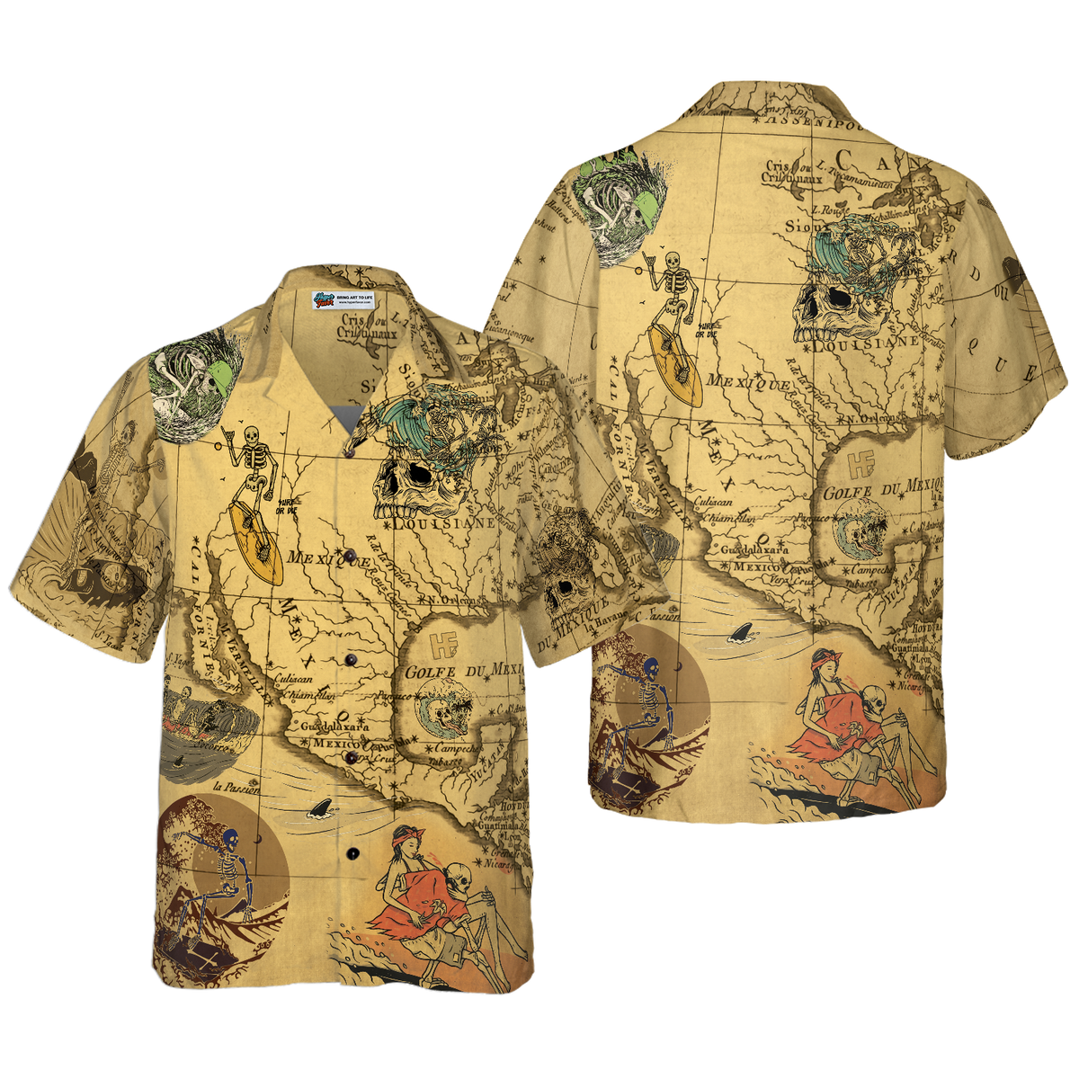 Skeleton Surfing Hawaiian Shirt - Hyperfavor